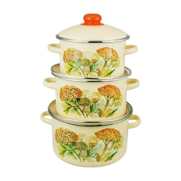 Набор кастрюль 3пр 2/3/4л эмаль АВГУСТ ваниль цилиндрический 2-3223/4 (1)