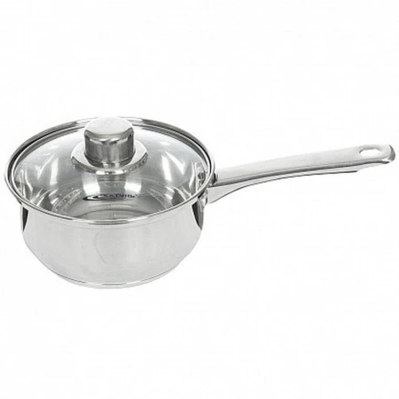 Ковш 1,6л нерж.сталь ГРЕТТА стекл.крышка 16см клеп.ручки 3-х сл.дно кроме индукции KT04-К (4)