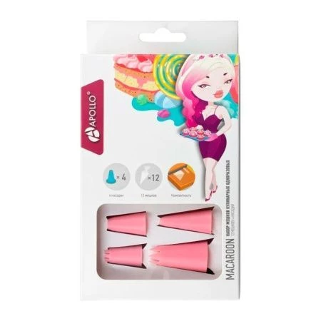 Мешок кондитерский набор 12шт одноразовый 4 насадки пластик Macaroon MCR-01 (12)