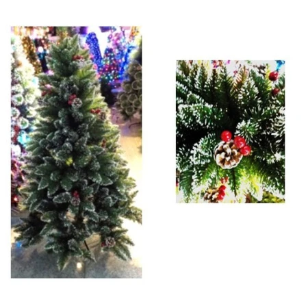 Елка искусственная 150см ЗАСНЕЖЕННАЯ с шишками и ягодами 456 ветки, 22 шишки S720 (1)