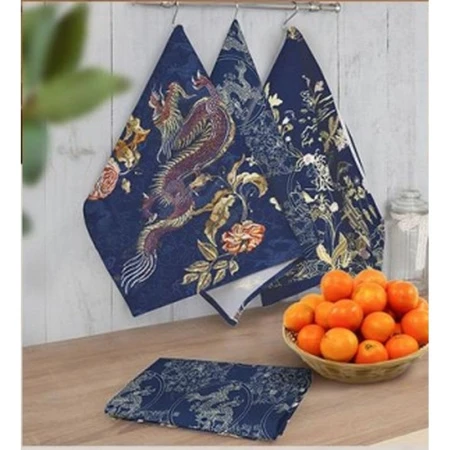 Полотенце кухонное 45*60см рогожка LeSonnet рис. 500024 ГОД ДРАКОНА (синий)