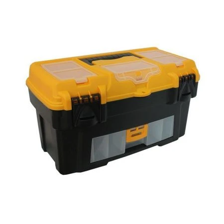 Ящик для инструментов 235*250*430мм пластик АТЛАНТ 18' черный с желтым с консолью и секциями (6)