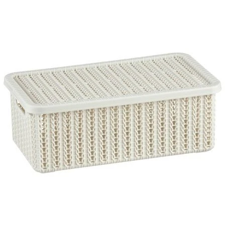 Ящик для хранения 3л 270*150*95мм пластик ВЯЗАНИЕ Белый ротанг с крышкой (12)