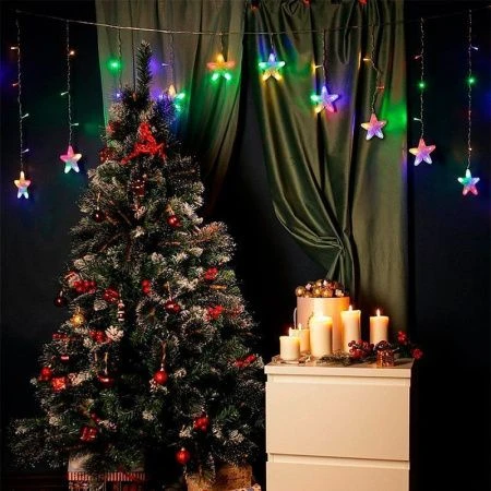 Новогоднее украшение гирл 8м штора со звездами, прозр нить, 12звезд+126цв 1 реж