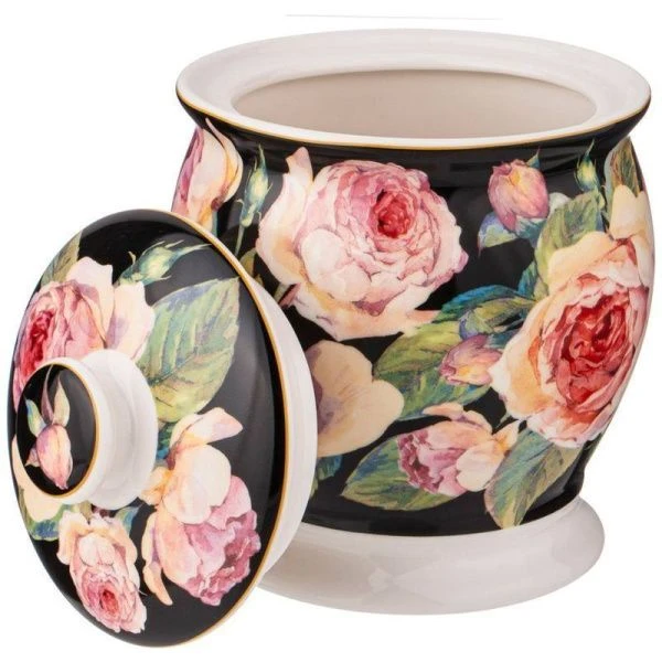 Банка для сыпучих продуктов 16см фарфор ВИНТАЖ.ПИОНЫ черная (18)