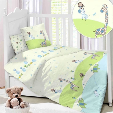 КПБ детский сатин 100%хлопок luxe Lime Time BABY TIME (нав.40*60) рис. Сафари