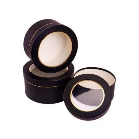 Коробка подарочная круглая 22*22*12см с окошком Желанный подарок чёрный КОР-2471