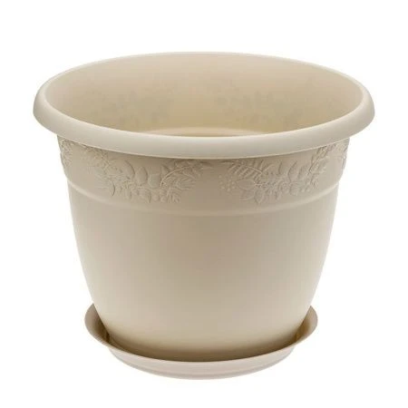 Кашпо 5л d250мм пластик РЯБИНА с поддоном латте (16)