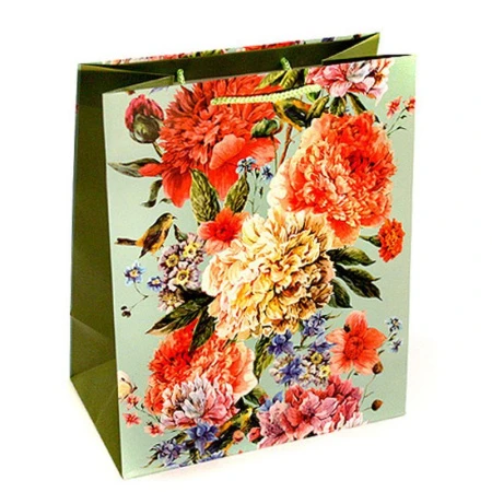 Пакет бумажный 26*32*15см вертикальный матовый Ряды пионов (12/144)