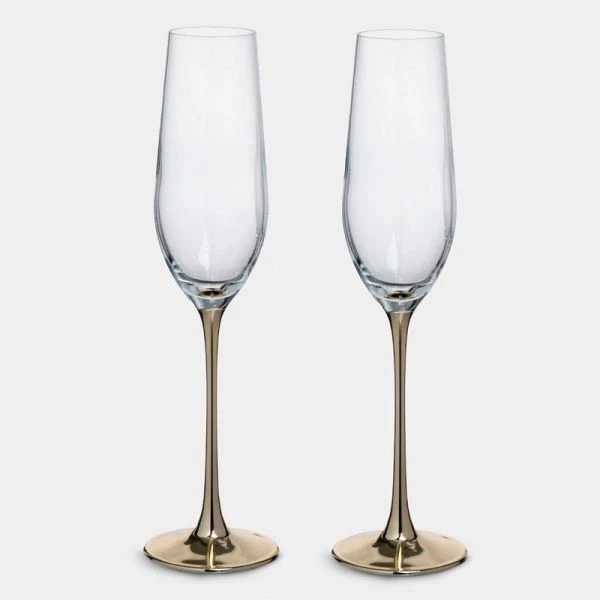 Бокалы для шампанского набор 2шт 180мл стекло Ravello золотая ножка ANLAF-EOTU03