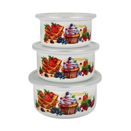 Салатник набор 3пр 1/1,9/2,5л эмаль КЕКС цилиндрический белый