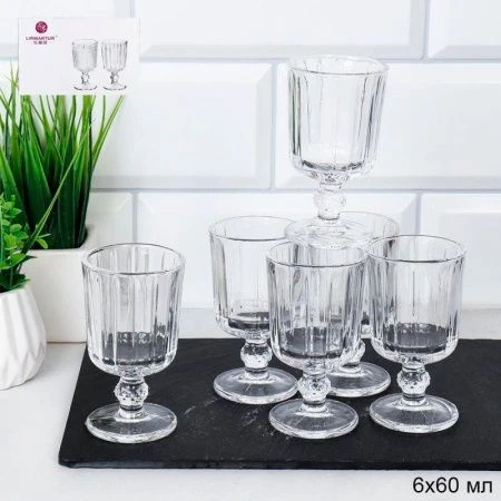 Рюмки набор 6шт 60мл на ножке прямая GPN601 (24)