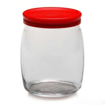 Банка для сыпучих продуктов 940мл ЧЕШНИ с красной пласт.крышкой (6)
