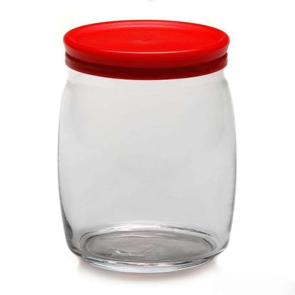 Банка для сыпучих продуктов 940мл ЧЕШНИ с красной пласт.крышкой (6)