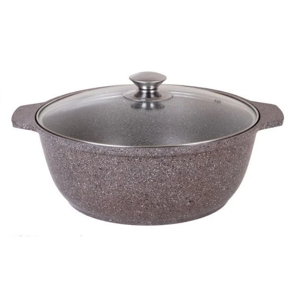 Жаровня 3л алюминий АП стекл.крышка кофейный мрамор (5)