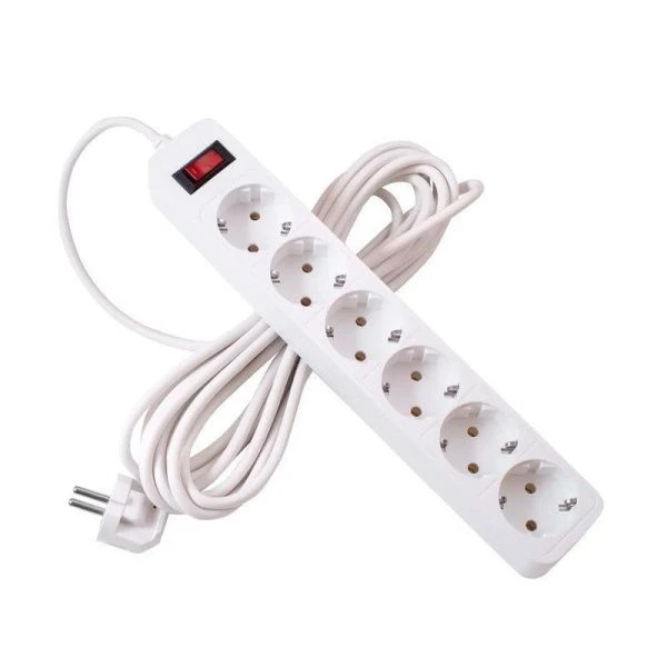 Удлинитель 6 гнезд пластик 1,5м 0,75кв.мм 10А ПВС с зазем, выкл-ем СТАРТ белый (20)