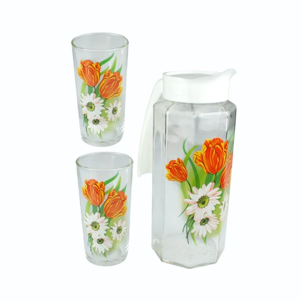 Набор питьевой 3пр (кувшин, 2 стакана) стекло ЦВЕТЫ (6)