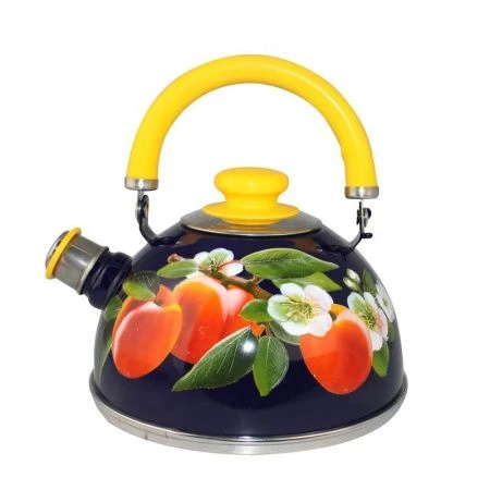 Чайник со свистком 2,5л эмаль АБРИКОС синий подвиж.ручка жел. (декор нерж.) TMM04/25/05/31/H16 (4)
