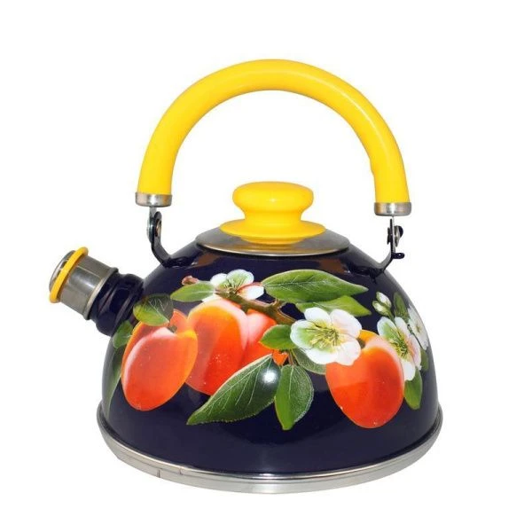 Чайник со свистком 2,5л эмаль АБРИКОС синий подвиж.ручка жел. (декор нерж.) TMM04/25/05/31/H16 (4)