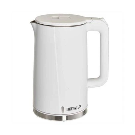 Чайник электрический 1,8л нерж.сталь/пластик DELTA LUX DE-1011 двойной корпус 2200Вт белый (8)