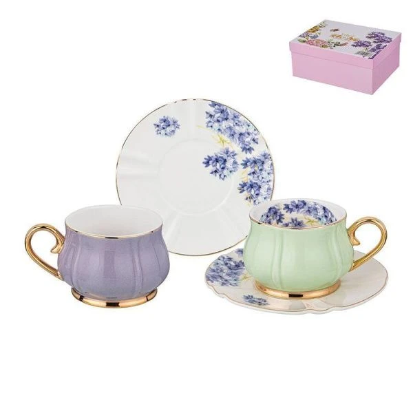 Чайный набор 4пр фарфор ВРЕМЕНА ГОДА на 2 персоны 200мл фиолетовый/мятный (12)