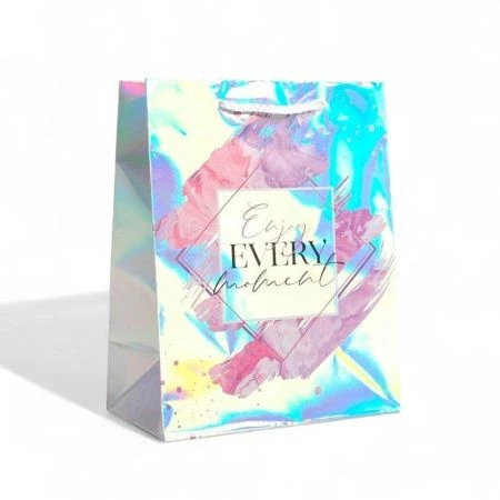 Пакет подарочный голографический 18*23*10см Enjoy every moment