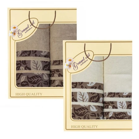 яяяНабор полотенец 2пр 48*88/68*133 махровых Листопад подар.уп. GS-H02