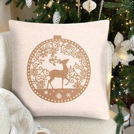 Наволочка декоративная новогодняя 45*45см гобелен НИДЕРЛАНДЫ бежевый орнамент Олень