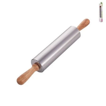 Скалка вращающаяся 33см металл с дер.ручками (12/72)