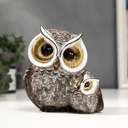 Фигурка Сова с совёнком с золотыми глазами полистоун 13,5*11,5*7,5см (48)