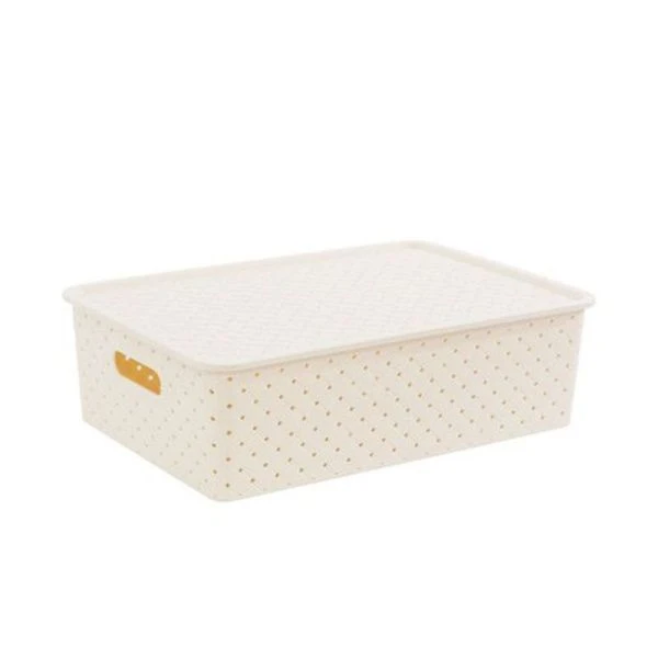 Корзинка 7,5л 350*245*105мм пластик БЕРЕСТА слоновая кость с крышкой (12)