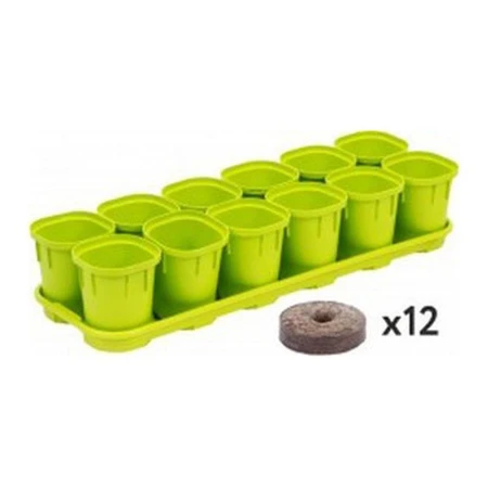 Набор горшков для рассады 12шт*200мл пластик с поддоном и торф. таблетками фисташковый (8) ВЫВОД