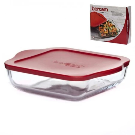 Форма для запекания 2л стекло БОРКАМ с пласт.крышкой квадратная 22*22см 59034PLS (6)