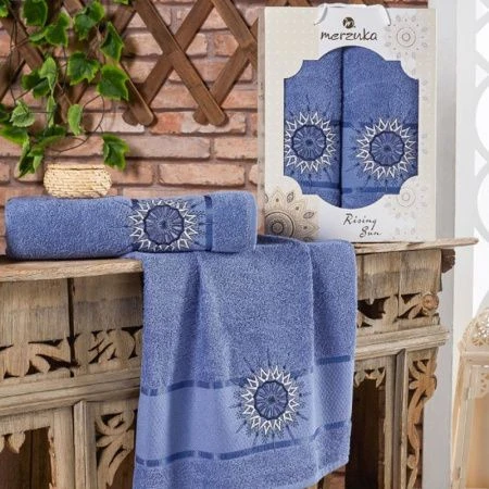 Набор полотенец махровые 2пр 50*80/70*130см MERZUKA RISING SUN тёмно-голубой 380гр подар.уп. Набор полотенец махровые 2пр 50*80/70*130см MERZUKA RISING SUN тёмно-голубой 380гр подар.уп.