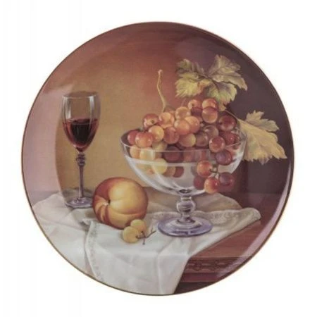 яяяТарелка декоративная настенная 20,5см без подставки ВИНОГРАД И ПЕРСИК (24)