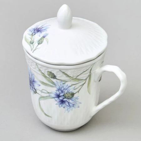 Кружка заварочная 350мл фарфор ВАСИЛЬКИ с крышкой и мет.ситом (36)