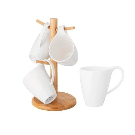 Кружки набор 4пр 380мл 13*8,5*10,5см фарфор Native на дер.прдставке (12)