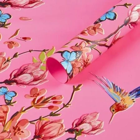 Пленка матовая полипропилен набор 20 листов 65мкм 58*58см Колибри розовый (50)