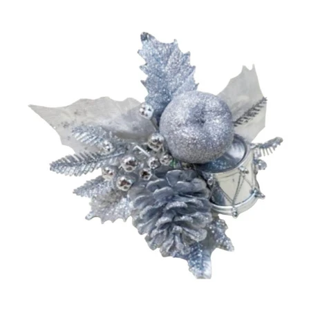 Украшение новогоднее Ветка 20*13см ПУАНСЕТТИЯ с яблоком серебро OSTVR024247/JC-16434 (288)