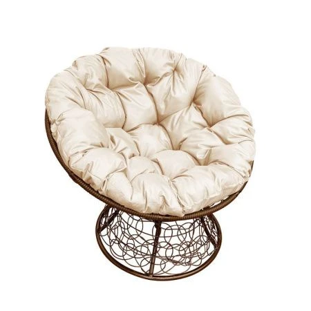 Кресло Папасан с ротангом металл коричневое, бежевая подушка 107*107*75см (max нагр. 150кг)