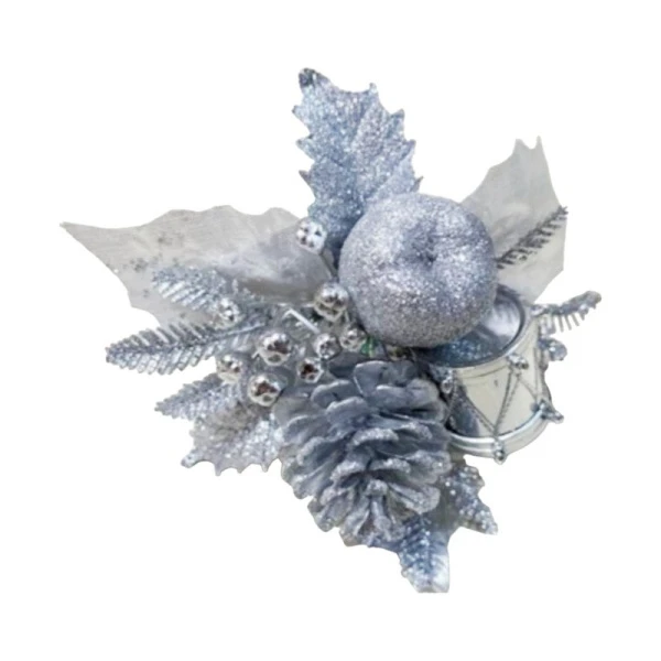 Украшение новогоднее Ветка 20*13см ПУАНСЕТТИЯ с яблоком серебро OSTVR024247/JC-16434 (288)
