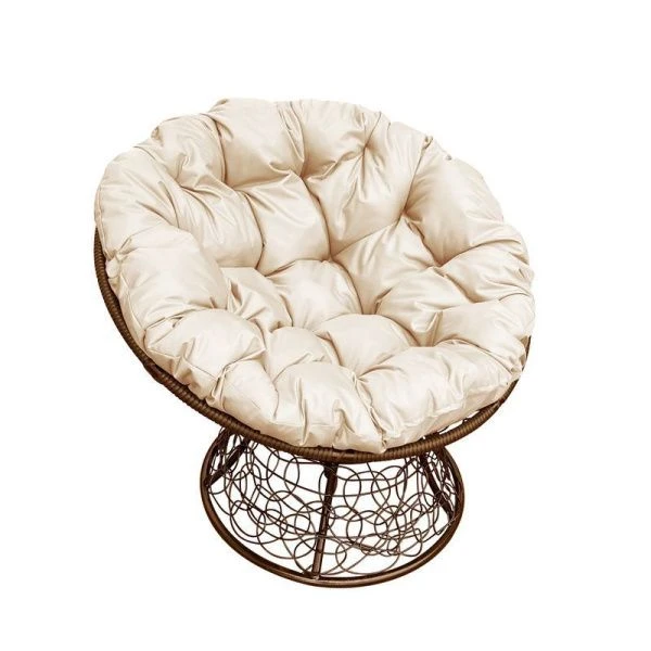 Кресло Папасан с ротангом металл коричневое, бежевая подушка 107*107*75см (max нагр. 150кг)