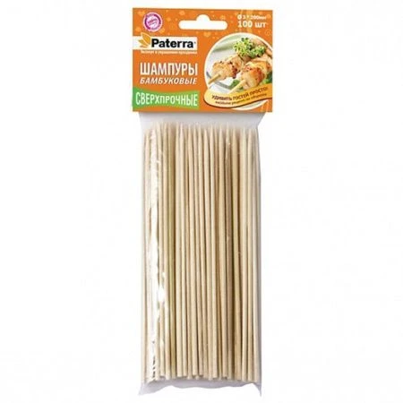 Шпажки для шашлыка 100шт 20см бамбук d3мм PATERRA (100)