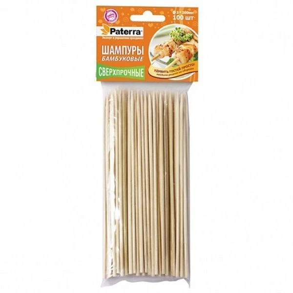 Шпажки для шашлыка 100шт 20см бамбук d3мм PATERRA (100)