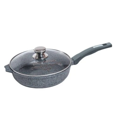 Сковорода 30см алюминий АП PREMIUM GREY с несъемной ручкой стекл.крышка (4)