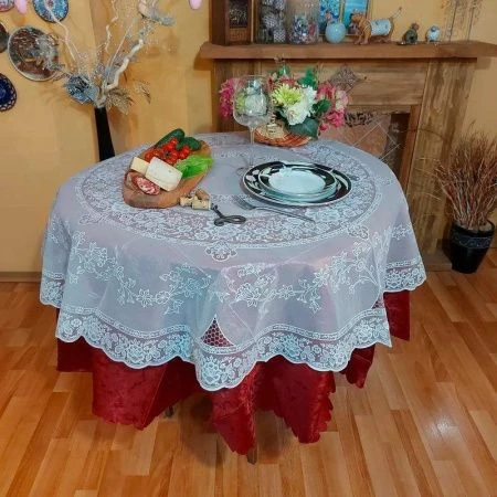 Скатерть 54 (135см) ПВХ КРУГ CROCHET белая 101 (60)