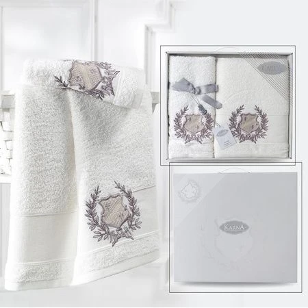 яяяНабор полотенец 2пр 50*90/70*140 махровые Karna DAVIS (Кремовый) яяяНабор полотенец 2пр 50*90/70*140 махровые Karna DAVIS (Кремовый)
