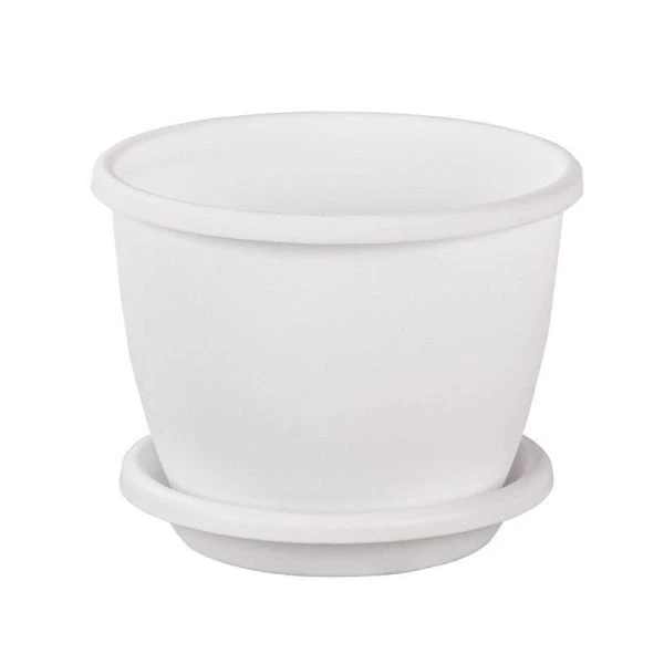 Горшок цветочный 2,2л пластик АФИНА с поддоном белый (22)