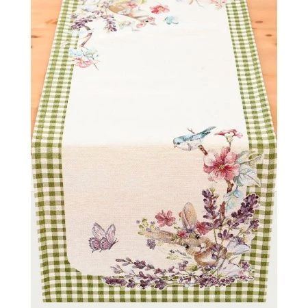 Салфетка 44*140см гобелен ПРИНЦЕССА зеленая клетка