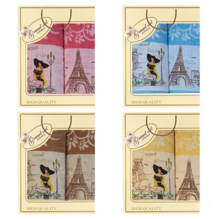 яяяНабор полотенец 2пр 48*90/68*135 махровых Париж подар.уп. GS-Н30